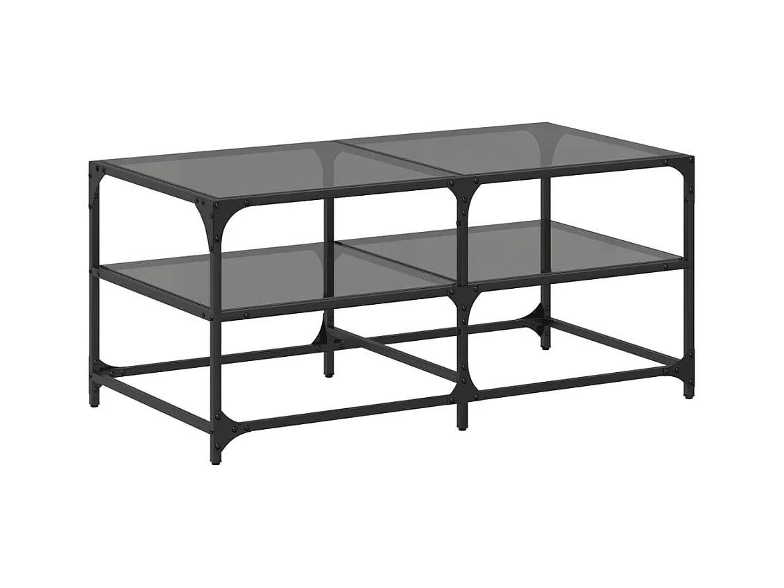 Table basse salon-Table d'appoint-dessus en verre noir 98,5x50x45 cm acier SHL84672