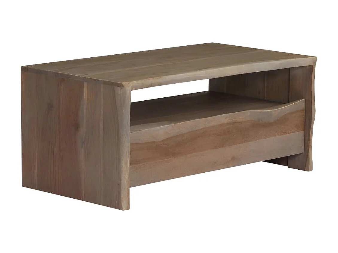 Couchtisch-Beistelltisch-Sofatisch Massivholz Akazie Naturkanten 90x50x40 cm Grau SHL14664