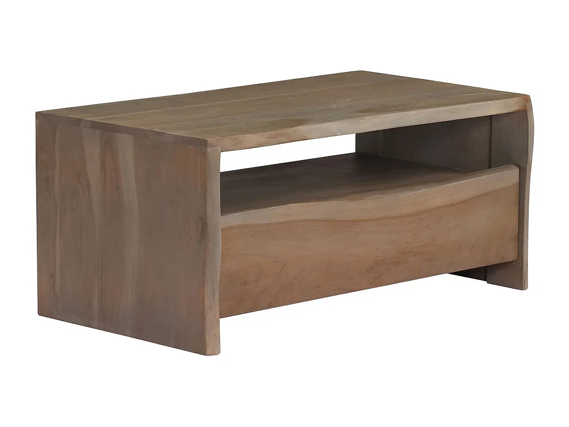 Couchtisch-Beistelltisch-Sofatisch Massivholz Akazie Naturkanten 90x50x40 cm Grau SHL14664