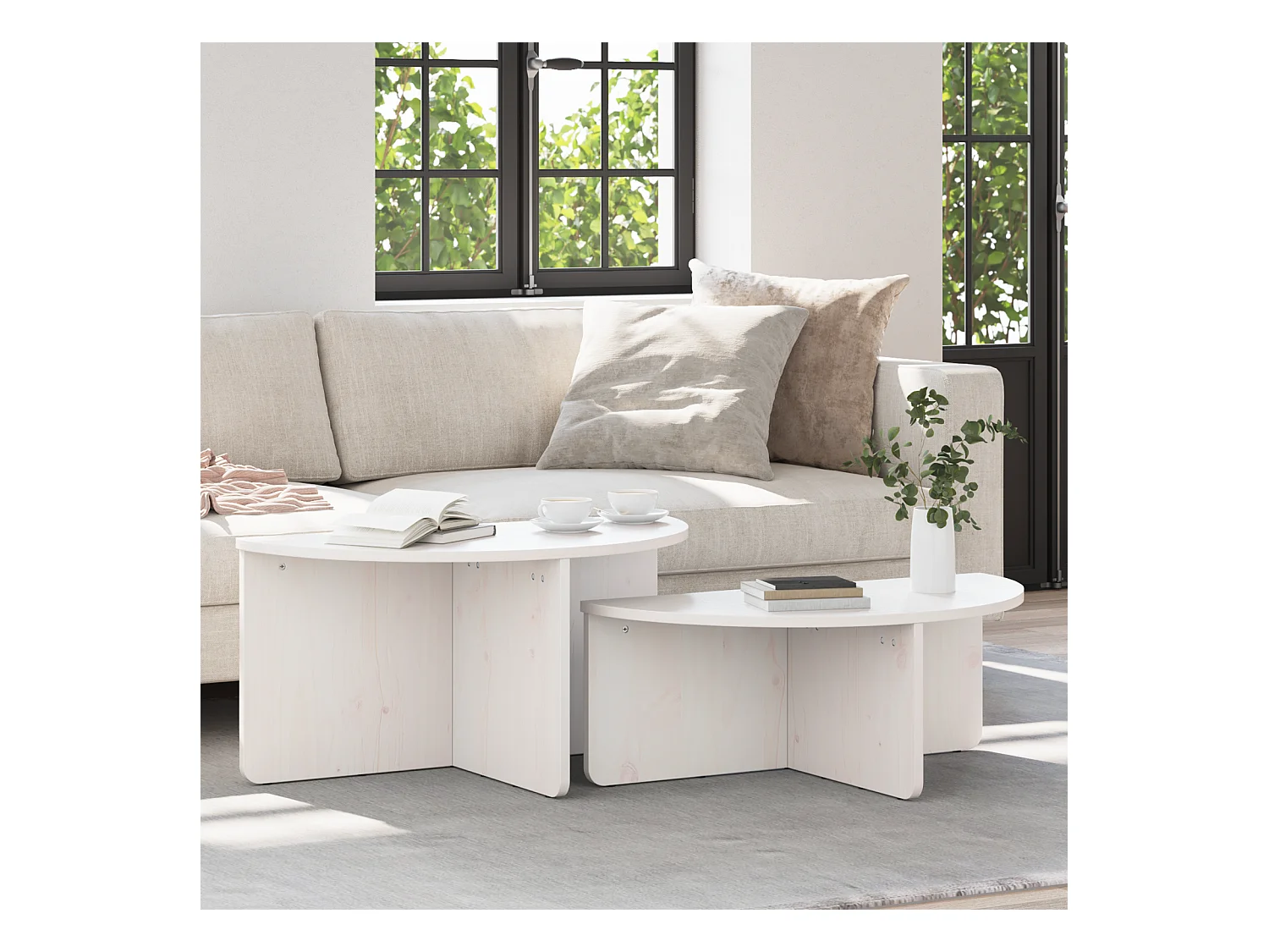 Mesas de centro | Mesas auxiliares 2 uds madera ingeniería roble ahumado 50x46x35 cm SHL68209