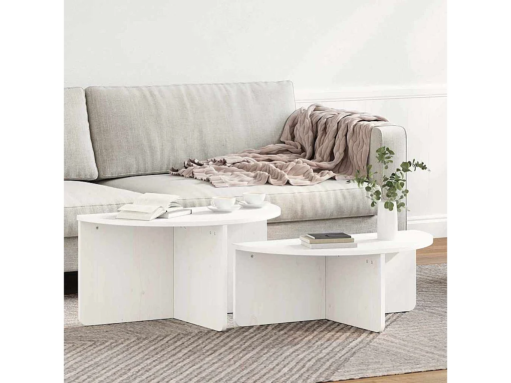 Tables basses salon-Tables d'appoint 2 pièces Blanc 79x39.5x40 cm Bois de pin massif SHL24298