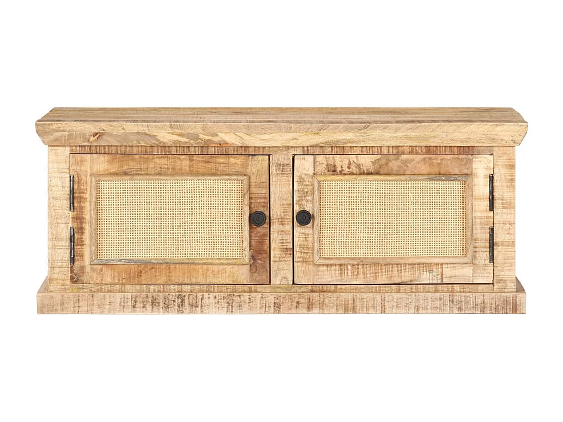 Couchtisch-Beistelltisch-Sofatisch 90x50x35 cm Massivholz Mango und Naturgeflecht SHL57413