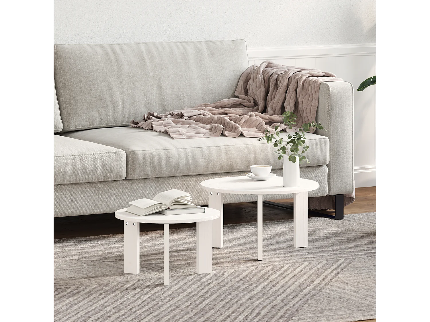 Salontafel Set van 2 | Woonkamertafel | Bijzettafel Wit 47.5 x 47.5 x 27 cm Massief grenenhout