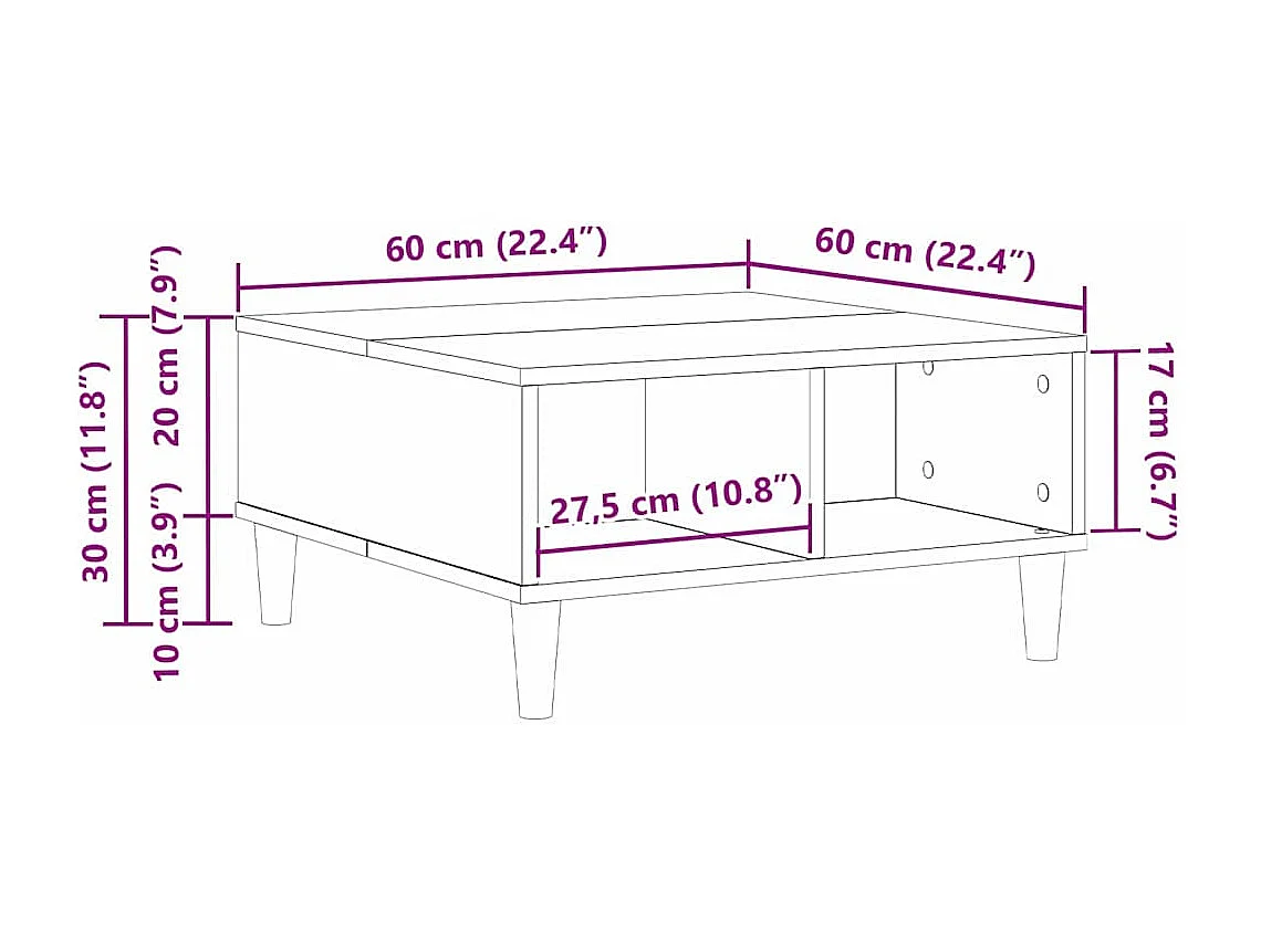 Table basse salon-Table d'appoint chêne noir 60x60x30 cm bois aggloméré SHL42544