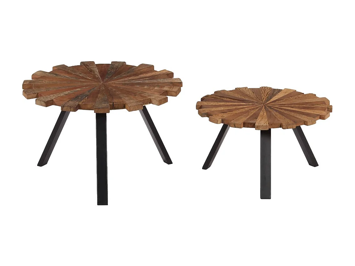 Couchtisch 2er Set-Sofatisch-Beistelltische Altholz Massiv SHL9285