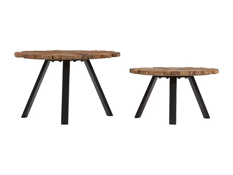 Couchtisch 2er Set-Sofatisch-Beistelltische Altholz Massiv SHL9285