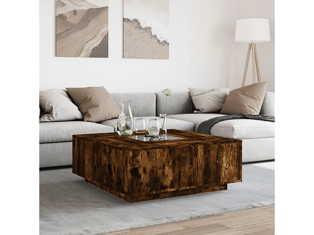 Table basse salon-Table d'appoint avec LED infini chêne fumé 100x100x40 cm SHL9912