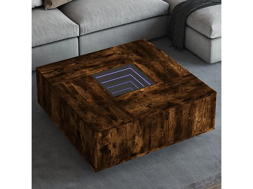 Table basse salon-Table d'appoint avec LED infini chêne fumé 100x100x40 cm SHL9912