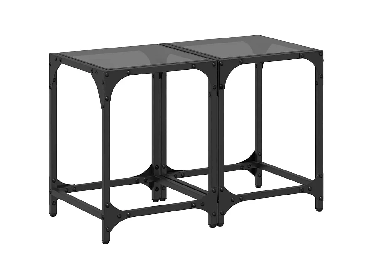Tables basses salon-Tables d'appoint avec dessus en verre noir 2 pièces 30x30x40 cm acier SHL71644