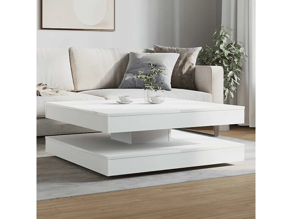 Couchtisch 360-Grad Drehbar Weiß 90x90x34,5 cm SHL25080