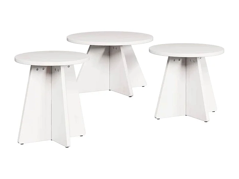 Salontafel Set van 3 | Woonkamertafel | Bijzettafel Wit 49 x 49 x 30 cm Massief grenenhout