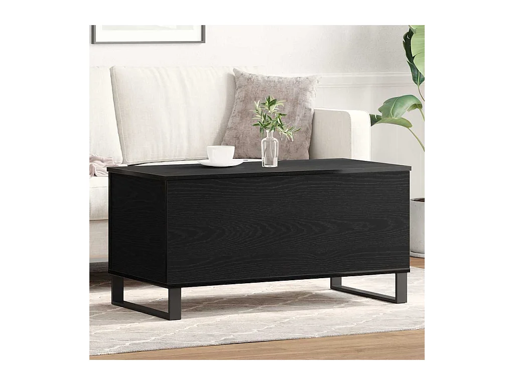 Mesa de centro-Mesa auxiliar-Mesita de centro madera contrachapada negro 90x90x28 cm SHL4808