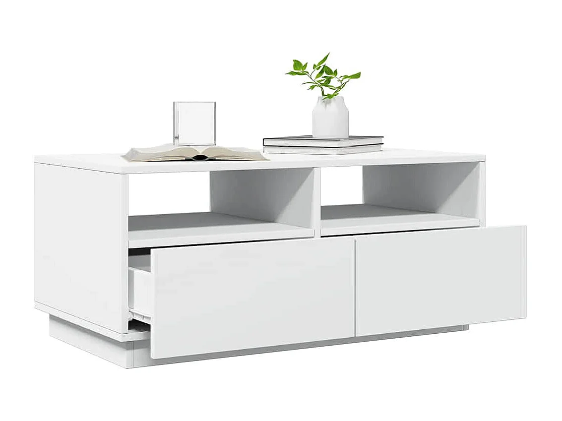 Mesa de centro | Mesa de apoio com luzes LED 90x49x40 cm branco