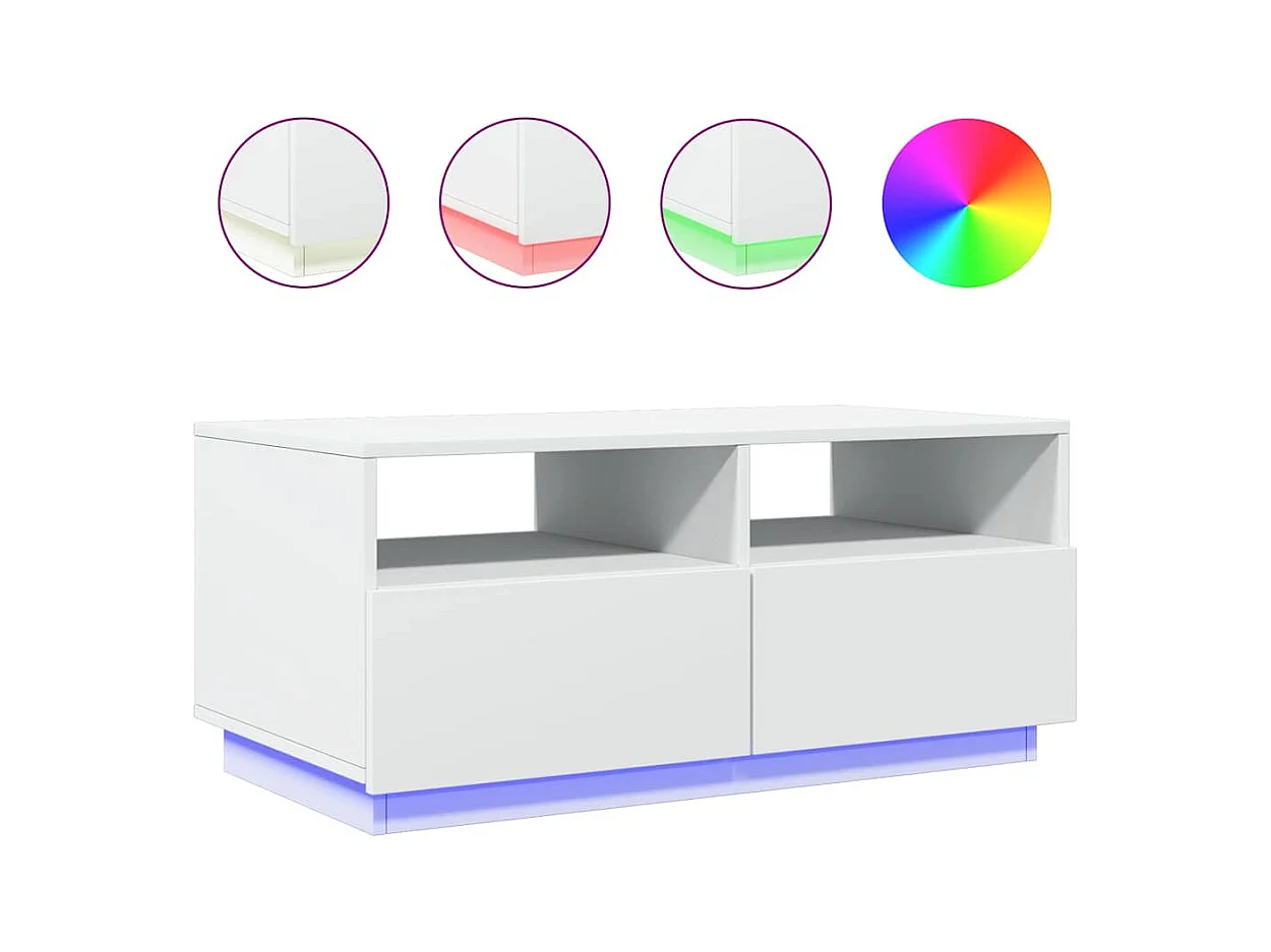 Table basse salon-Table d'appoint avec lumières LED blanc 90x49x40cm avec rangement SHL50225