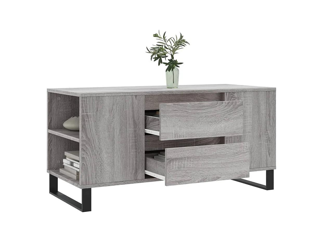 Mesa de centro | Mesa auxiliar tapa de vidrio acero roble ahumado 50x50x45 cm SHL3474