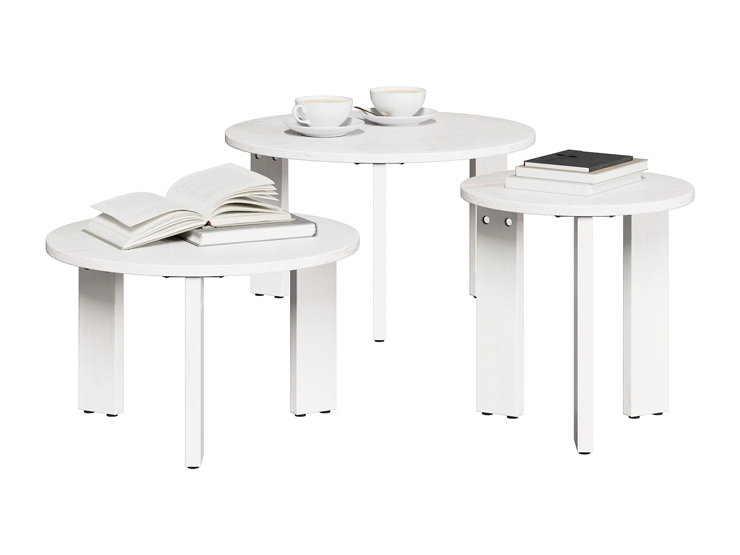 Salontafel Set van 3 | Woonkamertafel | Bijzettafel Wit 47.5 x 47.5 x 27 cm Massief grenenhout