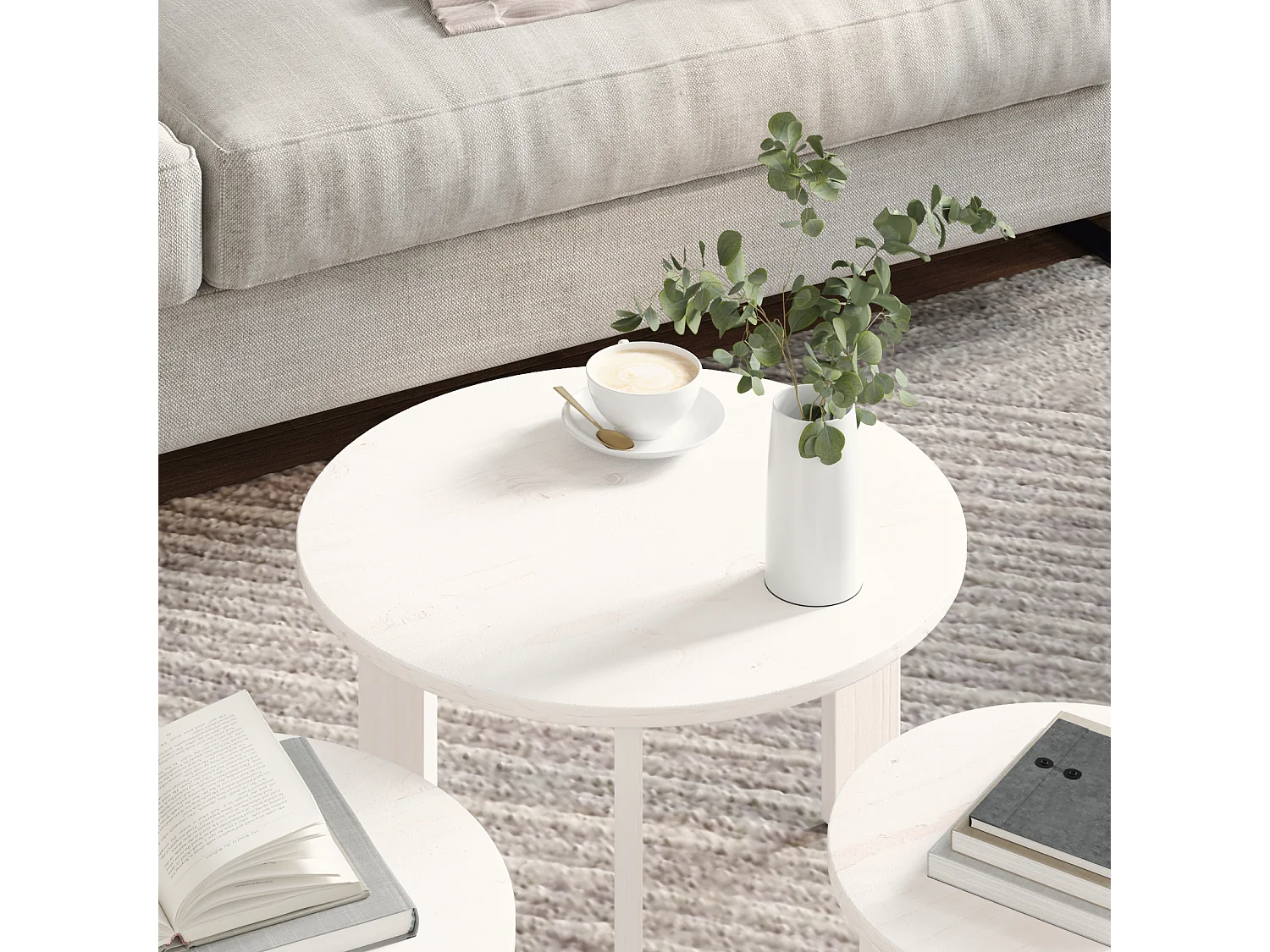 Salontafel Set van 3 | Woonkamertafel | Bijzettafel Wit 47.5 x 47.5 x 27 cm Massief grenenhout