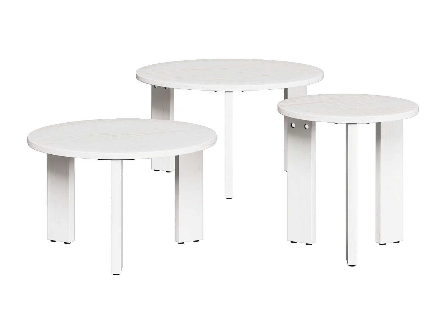 Couchtisch-Beistelltische 3er Set Weiß Massivholz Kiefer SHL60114
