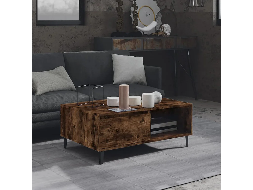 Mesa de centro | Mesa auxiliar madera contrachapada blanco brillo 60x50x36,5 cm SHL3125