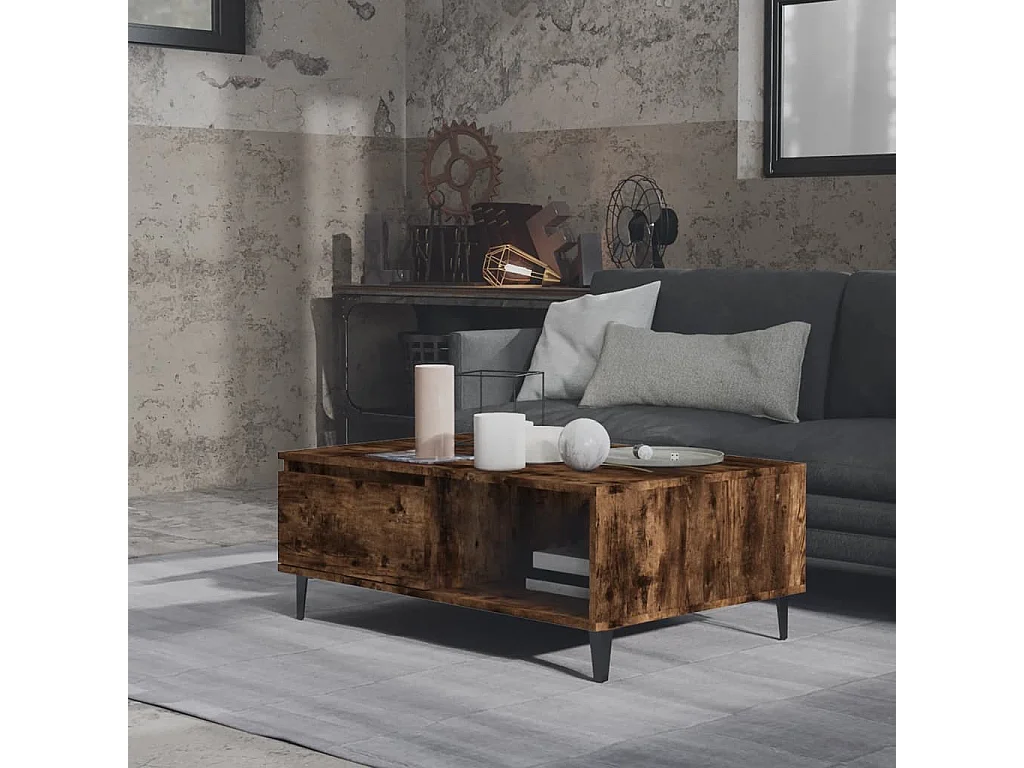 Table basse salon-Table d'appoint chêne fumé 90x60x35 cm bois d'ingénierie SHL5910