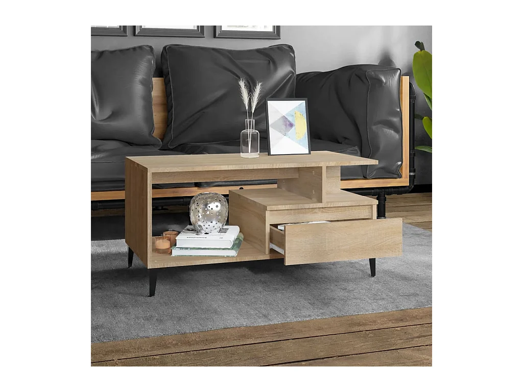 Mesa de centro | Mesa auxiliar madera contrachapada roble marrón 102x50x40 cm SHL4967