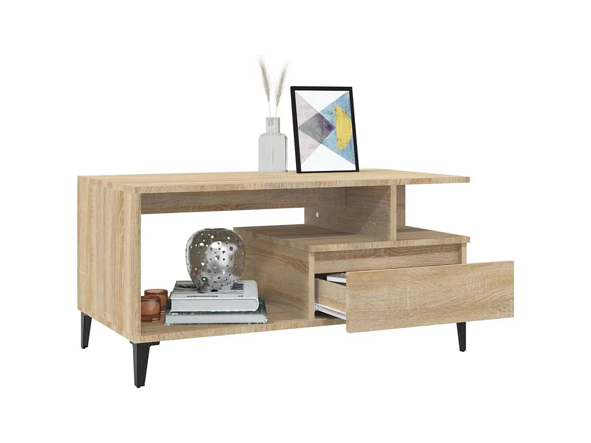 Mesa de centro | Mesa auxiliar madera contrachapada roble marrón 102x50x40 cm SHL4967