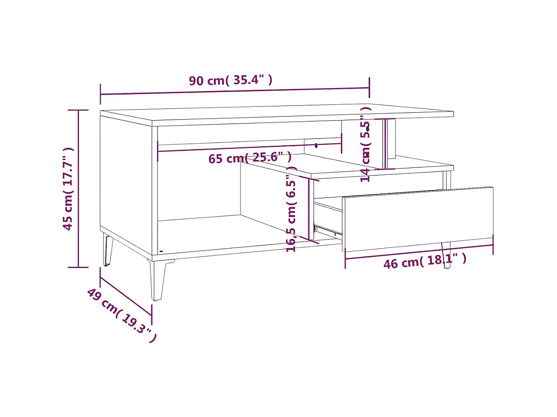 Mesa de centro | Mesa auxiliar madera contrachapada roble marrón 102x50x40 cm SHL4967