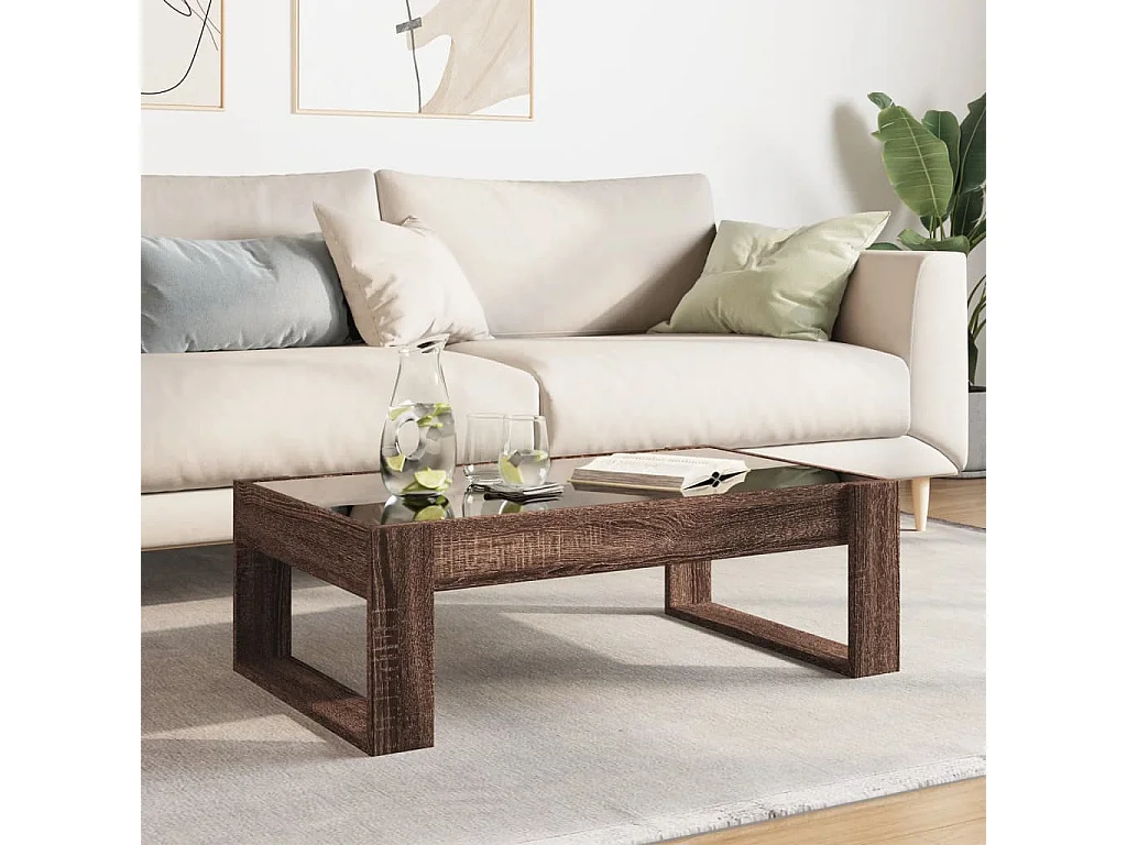 Couchtisch mit Infinity-LED | Beistelltische | Sofatisch Braun Eichen-Optik 90x53x30 cm SHL39839