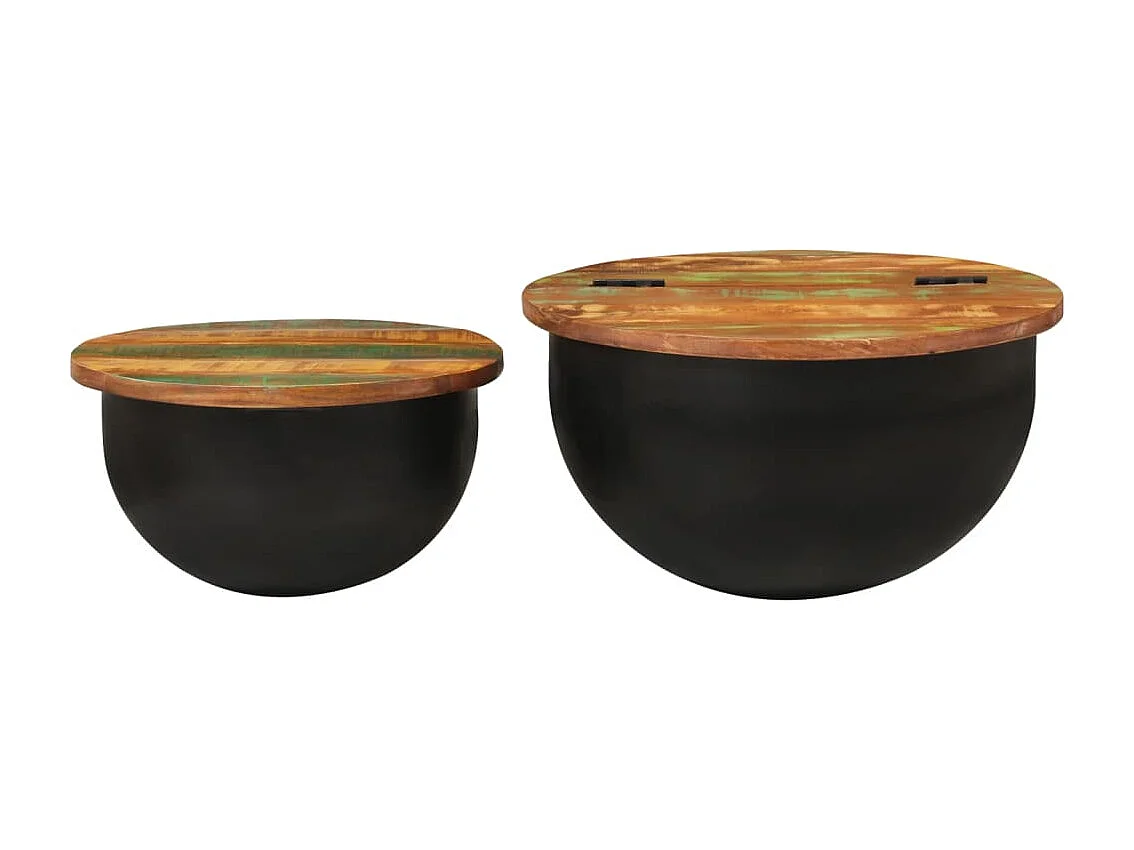 Couchtisch 2er Set-Beistelltisch Schwarz Altholz Massiv SHL79452