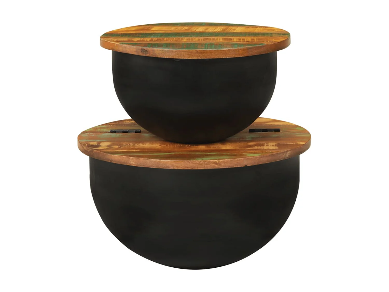 Couchtisch 2er Set-Beistelltisch Schwarz Altholz Massiv SHL79452