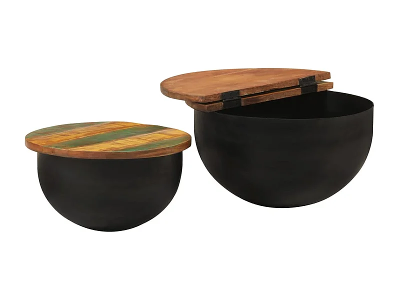 Salontafel Set van 2 | Woonkamertafel | Koffietafel massief gerecycled hout zwart