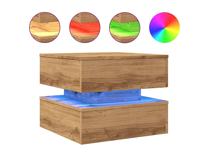 Table basse salon-Table d'appoint avec lumières LED chêne artisanal 50x50x40 cm SHL5984
