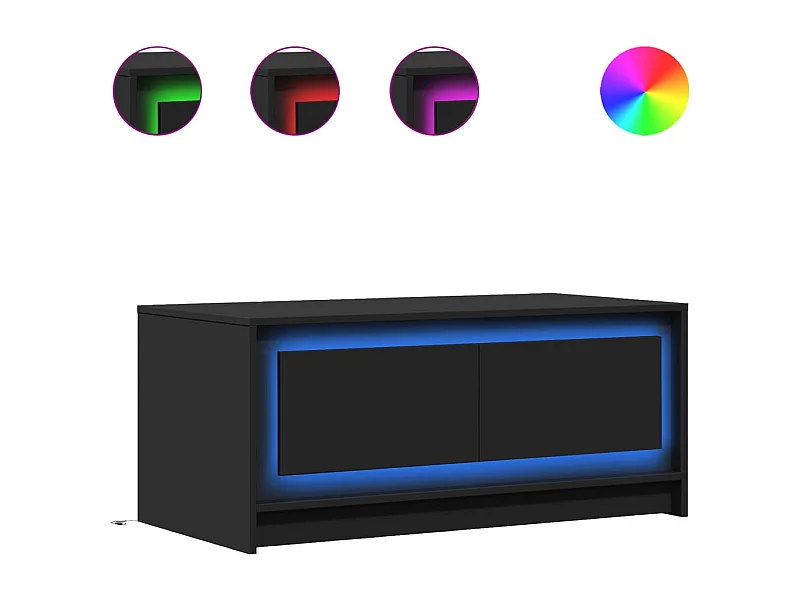 Table basse salon-Table d'appoint avec lumières LED noir bois d'ingénierie SHL12709