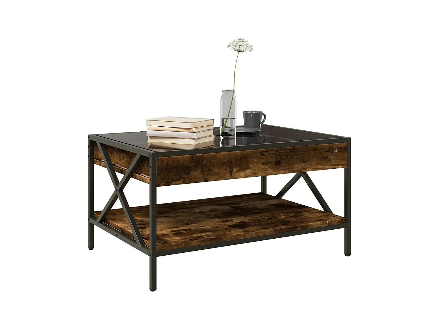 Mesa de centro-Mesa auxiliar madera de ingeniería roble ahumado 60x60x30 cm SHL40450