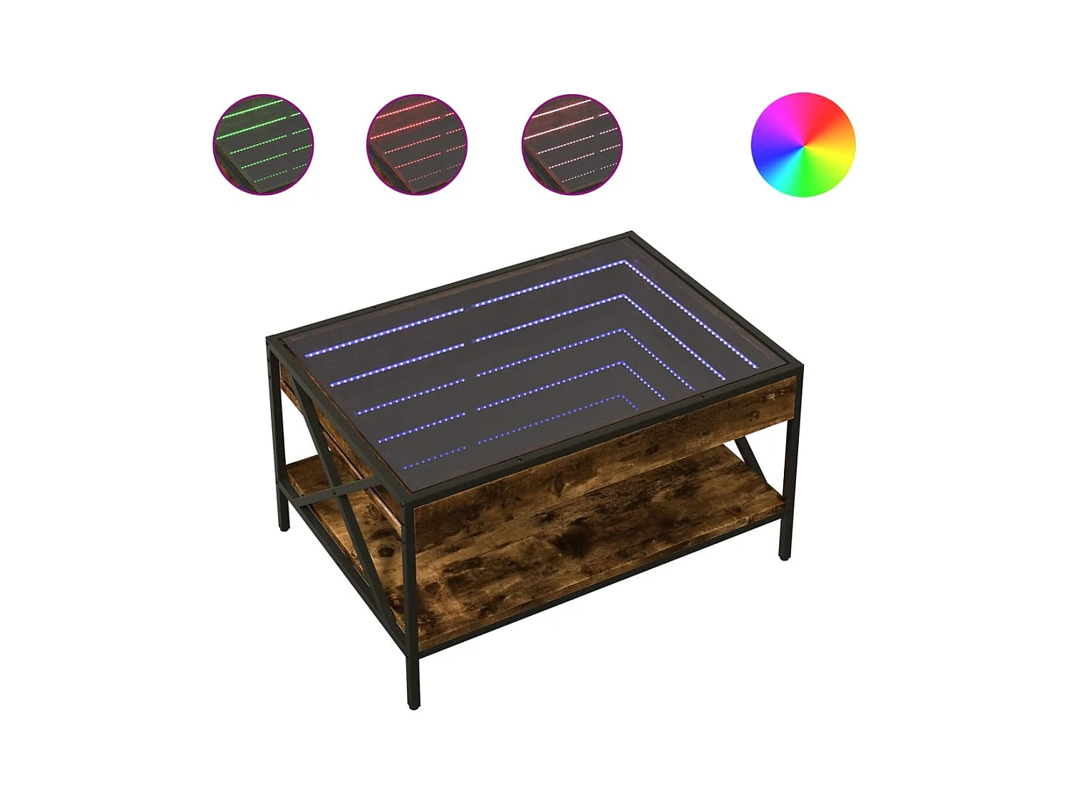 Table basse salon-Table d'appoint avec LED Infinity chêne fumé 70x50x38 cm SHL63445