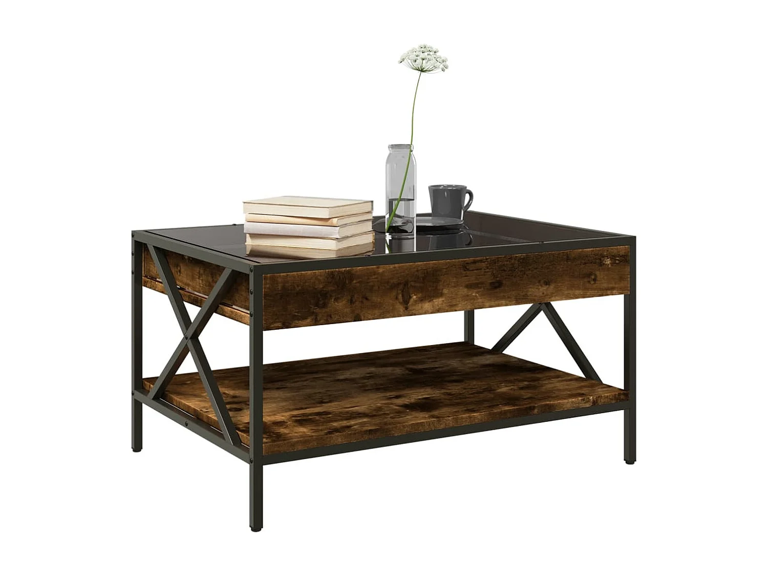 Table basse salon-Table d'appoint avec LED Infinity chêne fumé 70x50x38 cm SHL63445