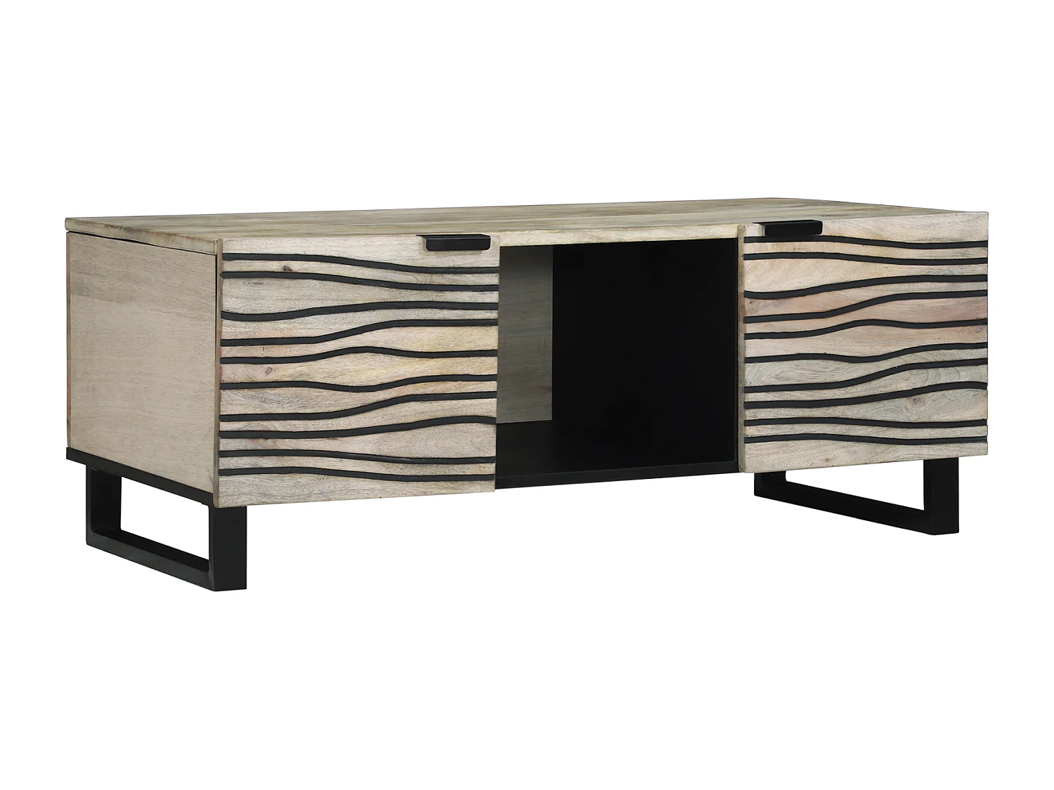 Table basse salon avec étagère de stockage avec porte Blanc Noir 100x50x40 cm SHL85187