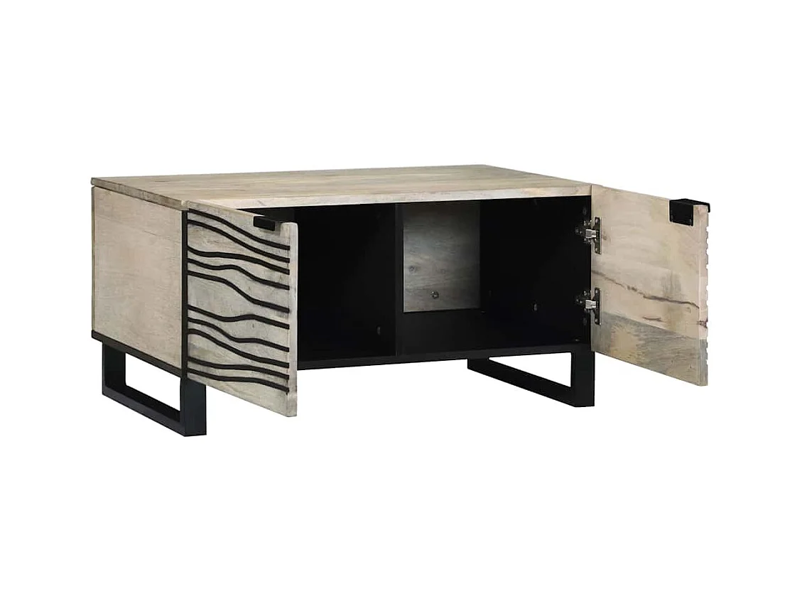 Table basse salon-Table d'appoint Blanc, Noir 80x50x40 cm bois de manguier massif SHL84787