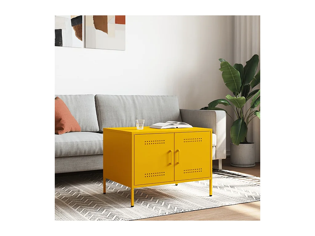 Mesa de centro | Mesa de apoio 68x50x50.5 cm aço amarelo mostarda