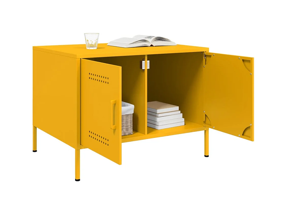 Mesa de centro | Mesa de apoio 68x50x50.5 cm aço amarelo mostarda