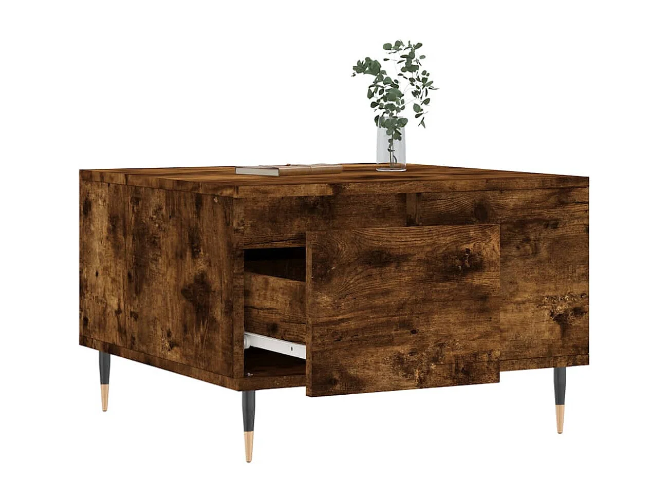 Mesa de centro | Mesa auxiliar madera ingeniería metal roble marrón 95x95x45 cm SHL4348