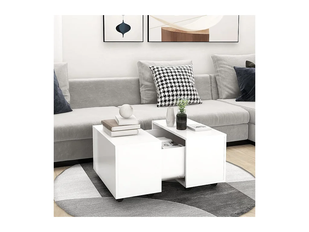 Mesa de centro | Mesa auxiliar con puertas de vidrio negra 68x50x42 cm SHL1305