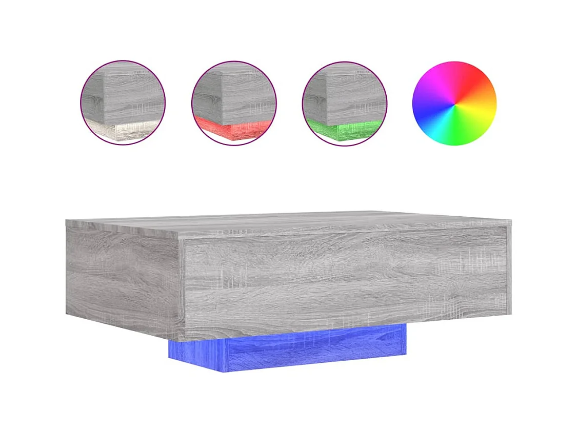 Mesa de centro | Mesa de apoio com luzes LED 85x55x31 cm cinzento sonoma