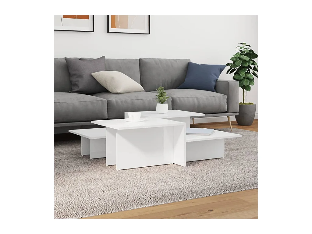 2 pcs Mesas de centro | Mesa de apoio | Mesa de café derivados de madeira branco brilhante