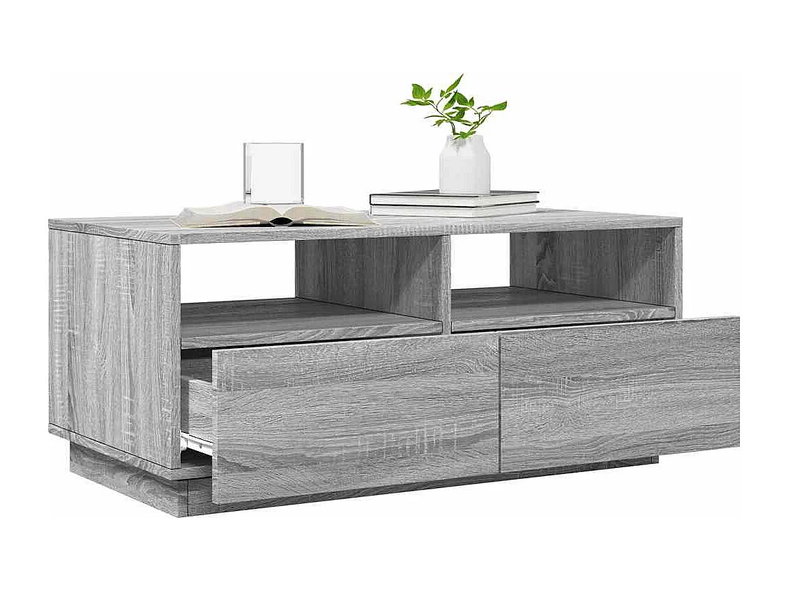 Mesa de centro | Mesa de apoio com luzes LED 90x49x40 cm cinzento sonoma