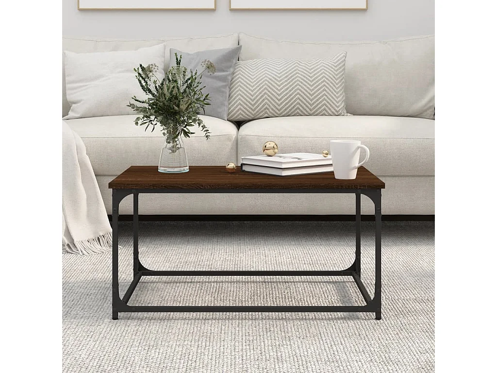 Table basse salon-Table d'appoint Chêne marron 80x50x40 cm Bois d'ingénierie et fer SHL56852
