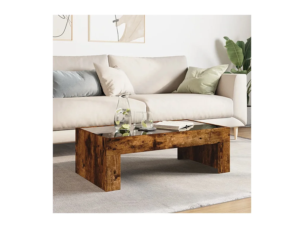 Table basse salon-Table d'appoint avec LED infini chêne fumé 90x50x30 cm SHL75373