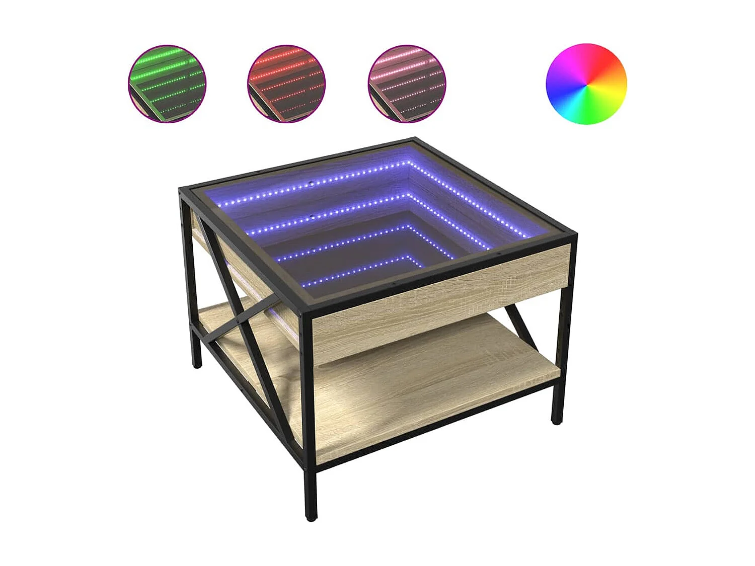 Couchtisch mit Infinity-LED | Beistelltische | Sofatisch Sonoma-Eiche 50x50x38 cm SHL24066