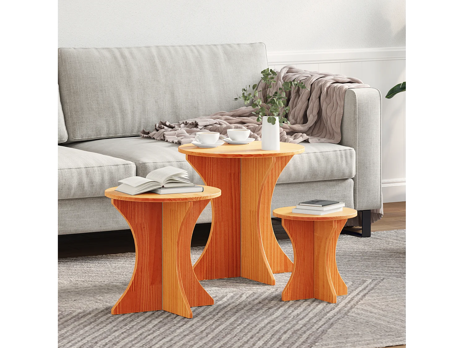 Mesa de centro 3 pcs Castanho-mel 46x46x47 cm