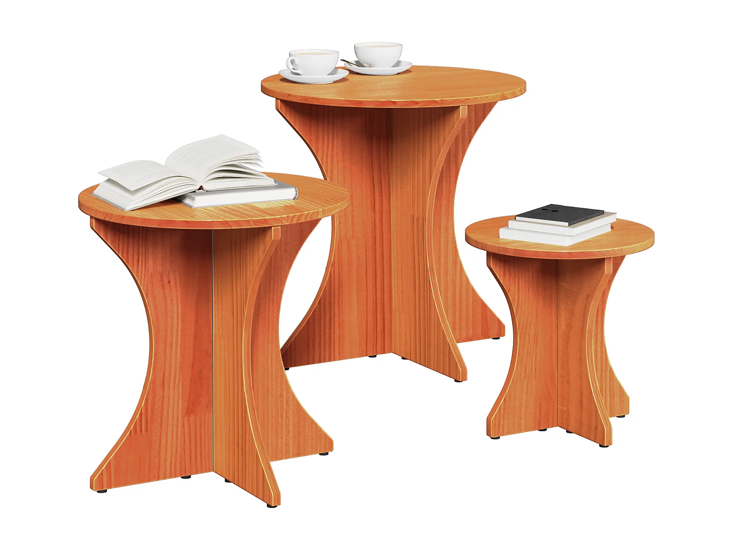 Salontafel Set van 3 | Woonkamertafel | Bijzettafel Wasbruin 46 x 46 x 47 cm Massief grenenhout